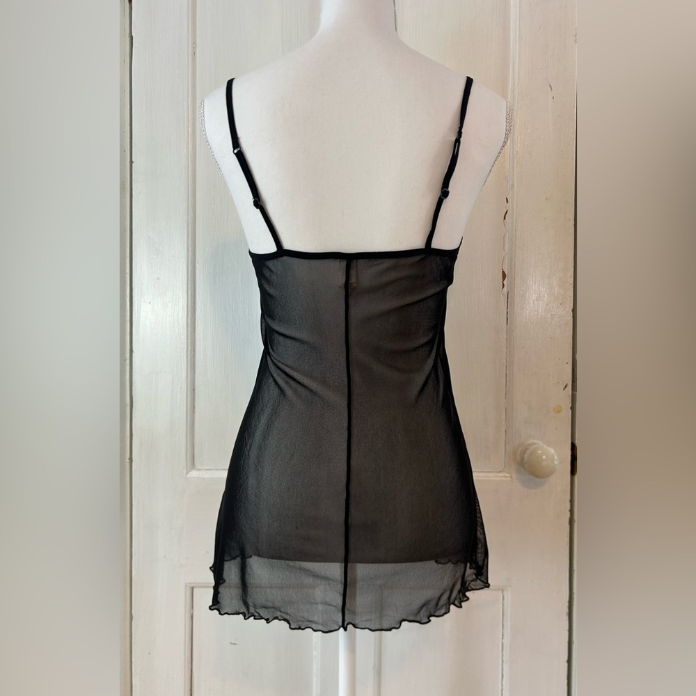 Early 2000’s Candie’s Black Mesh Chemise with Lace Trim and a Pink Bow size S - Picture 3 of 10